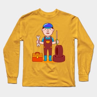 Cute Mechanic Cartoon Long Sleeve T-Shirt